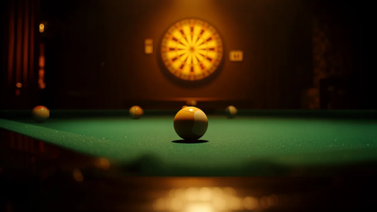 Ein Billardtisch und eine Dartscheibe — die Art von Ressourcen, die Gäste in BookDinePlay reservieren können